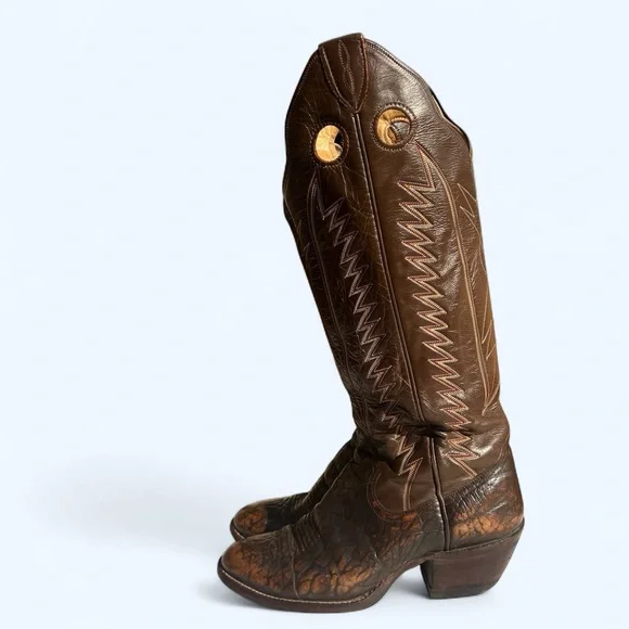 Vintage Sanders tall brown marbled leather western boot - Picture 4 of 16